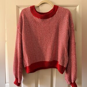 Chic Red and White Chevron Women's Sweater